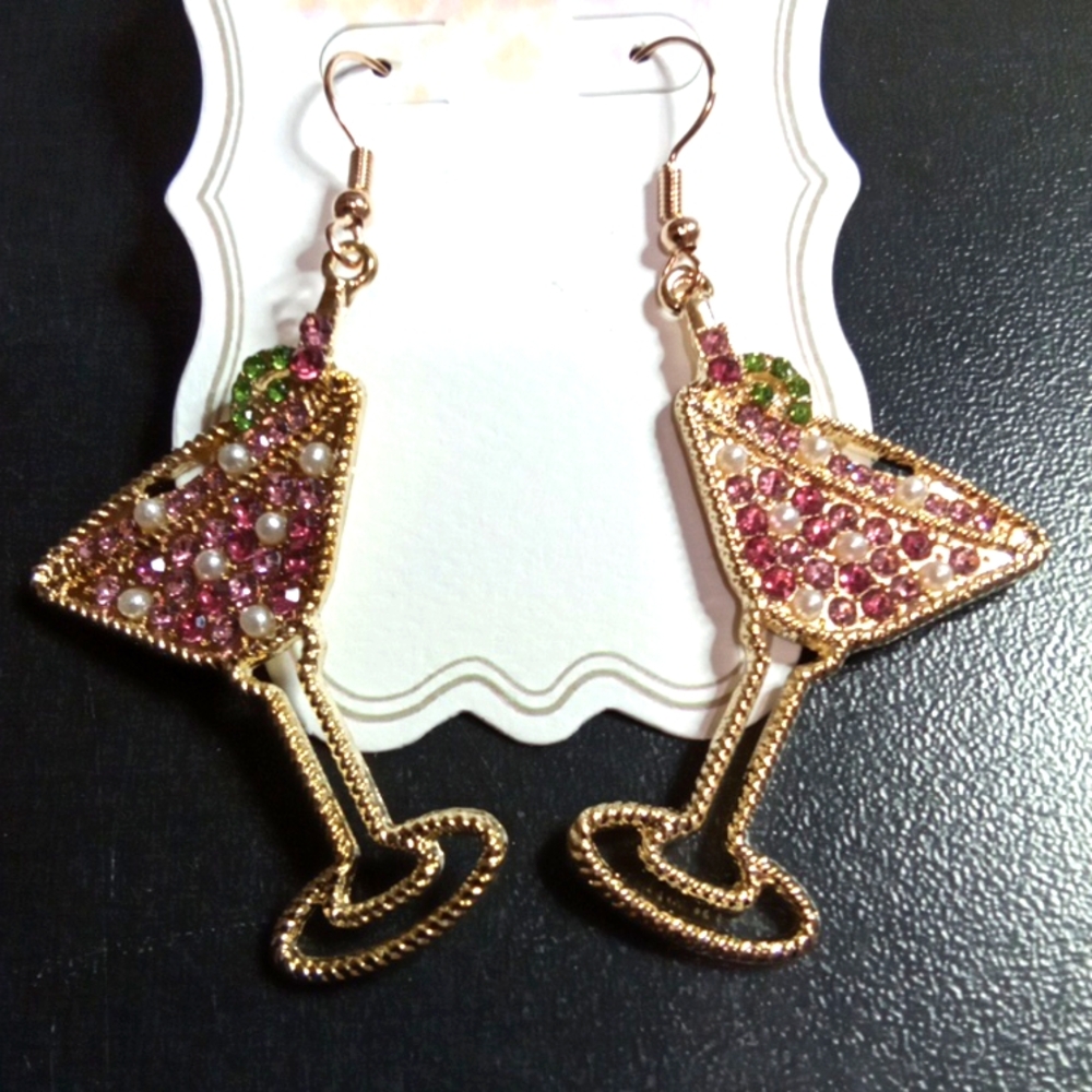Cocktail Rhinestone Earrings - Picture 2 of 6